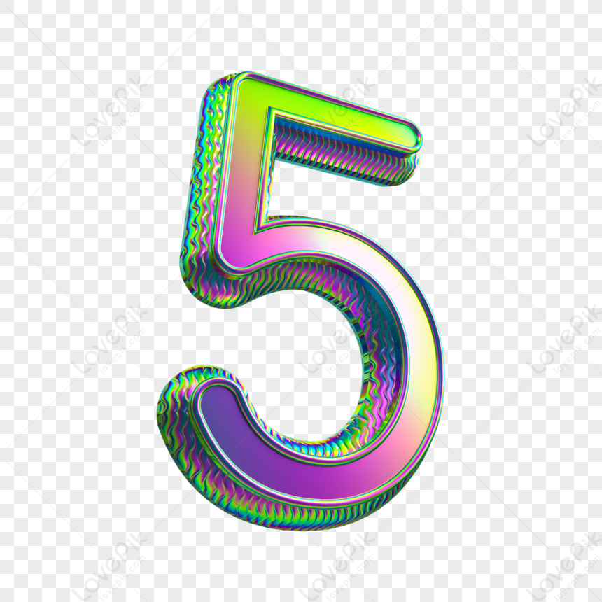 Acid Gradient Metal 3d Number 5, Countdown Numbers, Acid, Gradient PNG ...