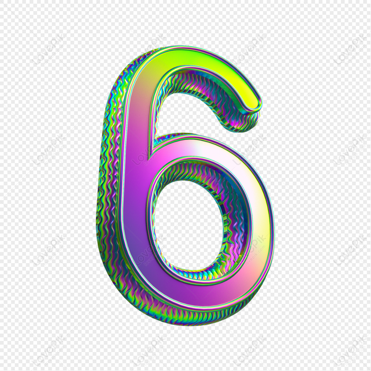 Acid Gradient Metal 3d Number 6, Logo Number, Countdown Numbers, Acid ...