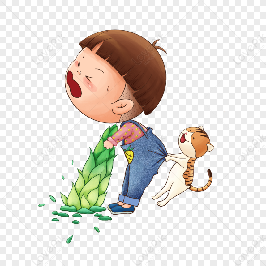 Boys And Cats Of Pulling Bamboo Shoots PNG Transparent And Clipart Image  For Free Download - Lovepik | 402146216