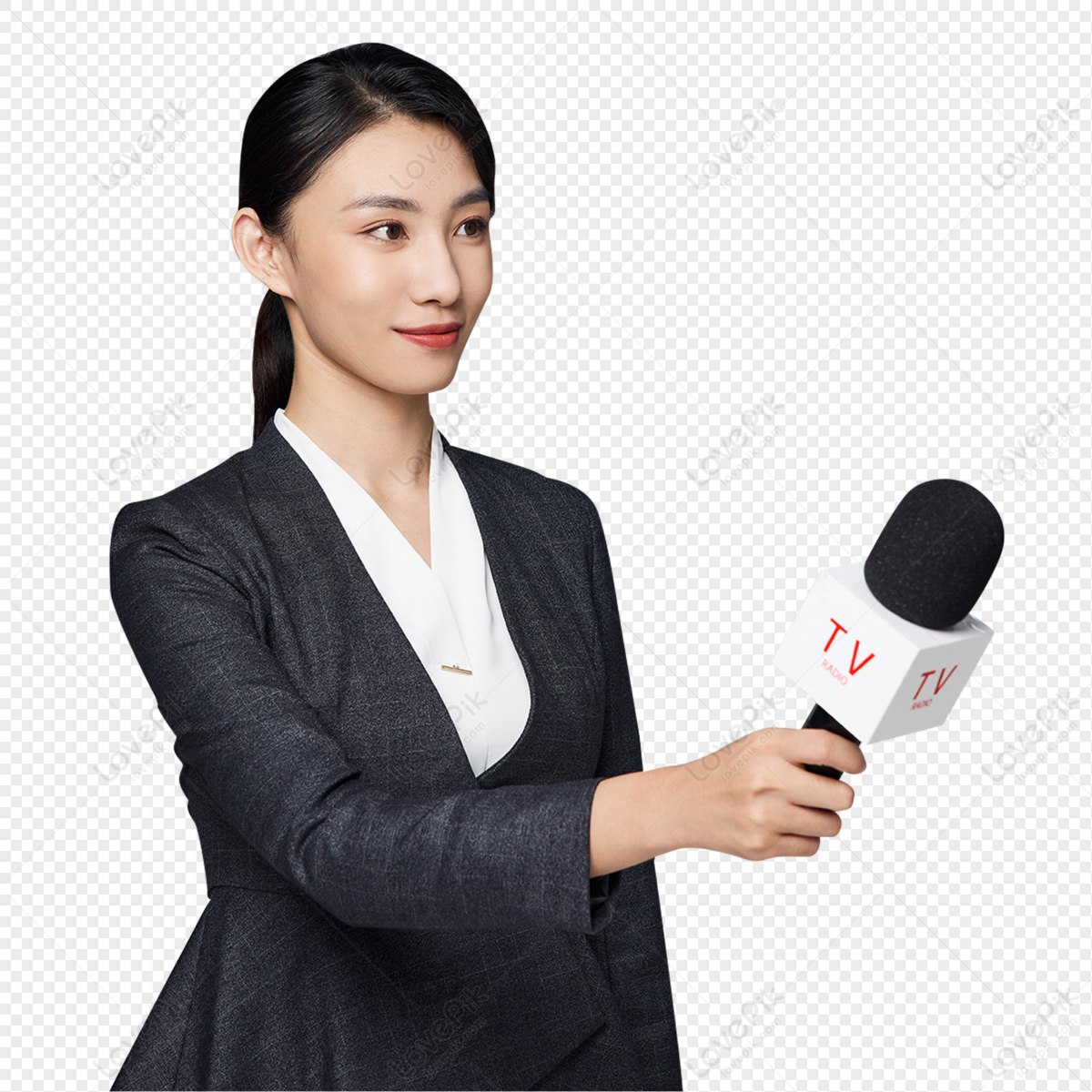 Reporter holding microphone interview, Flat design 18245835 PNG