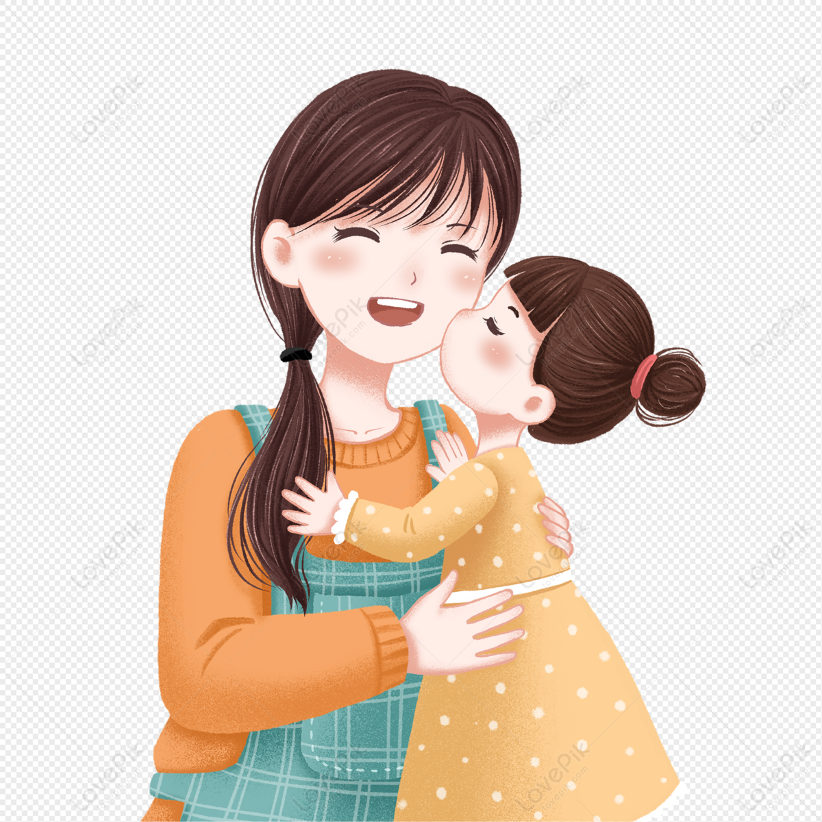 mother and little girl cartoon