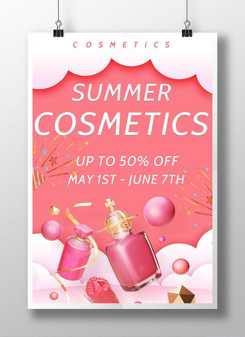 Pink Cosmetics Promotion Poster Template, pink poster, cosmetics poster, promotion poster