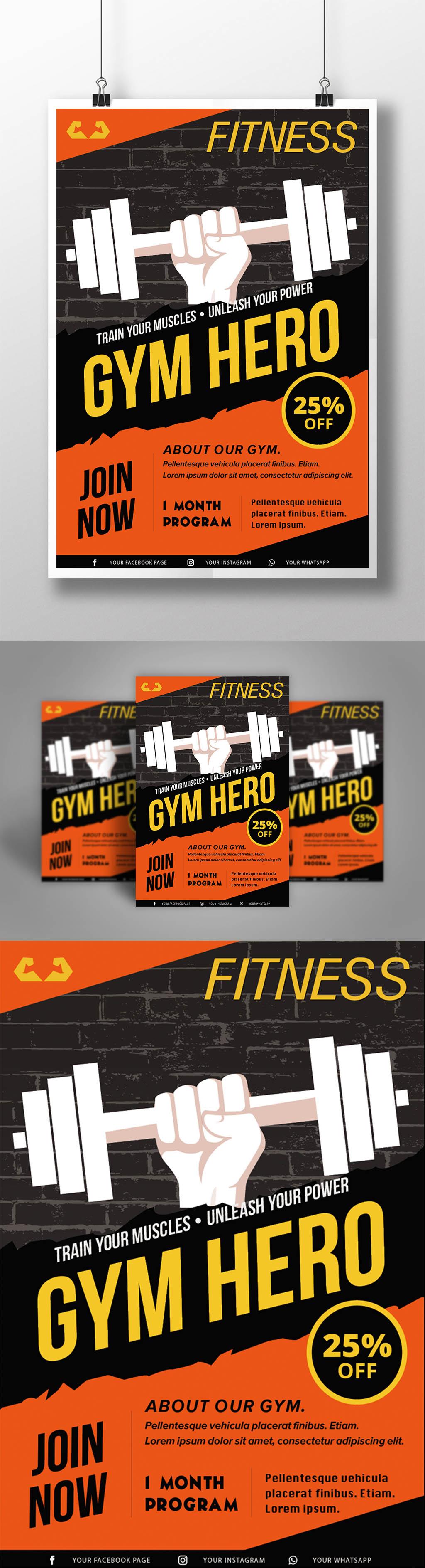 Flat fitness promotion poster template image_picture free download ...