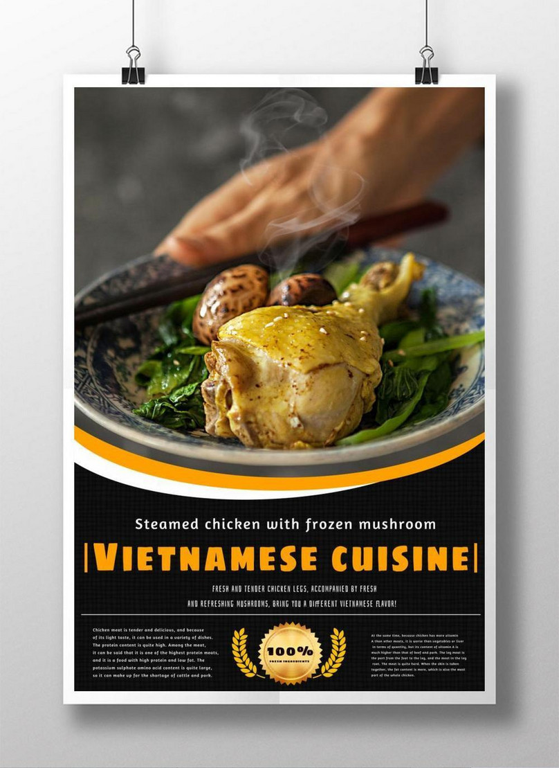 Vietnamese Food Poster Template, atmosphere poster, black background poster, chicken poster