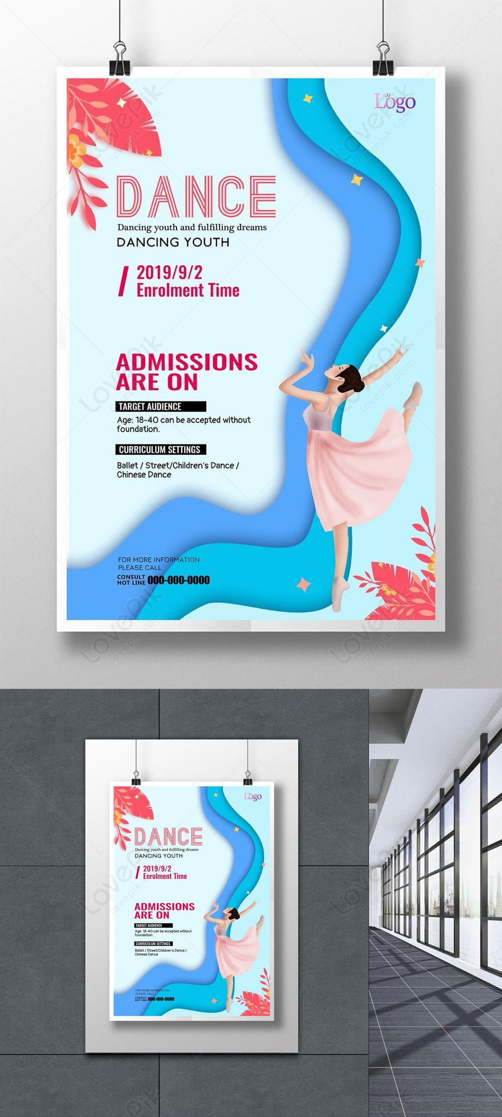 Fresh blue dance training poster template image_picture free download ...