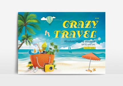 holiday crazy seaside travel banner, holiday, travel, seaside template