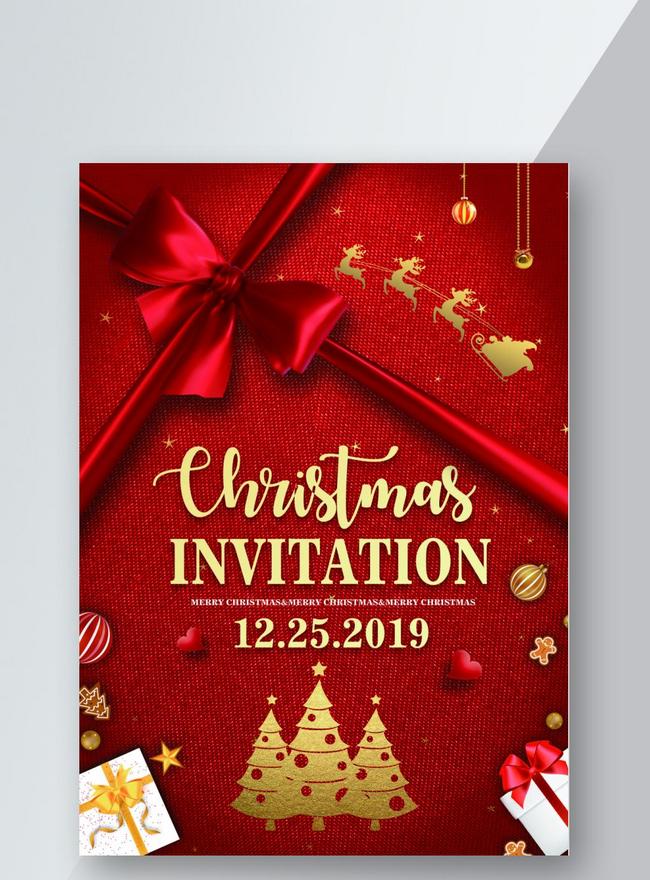 Red ribbon christmas invitation poster flyer design template image_picture  free download 
