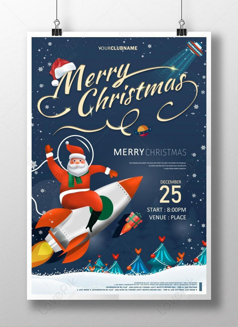 Christmas Poster Template With Santa Claus Elves Snowman Reindeer