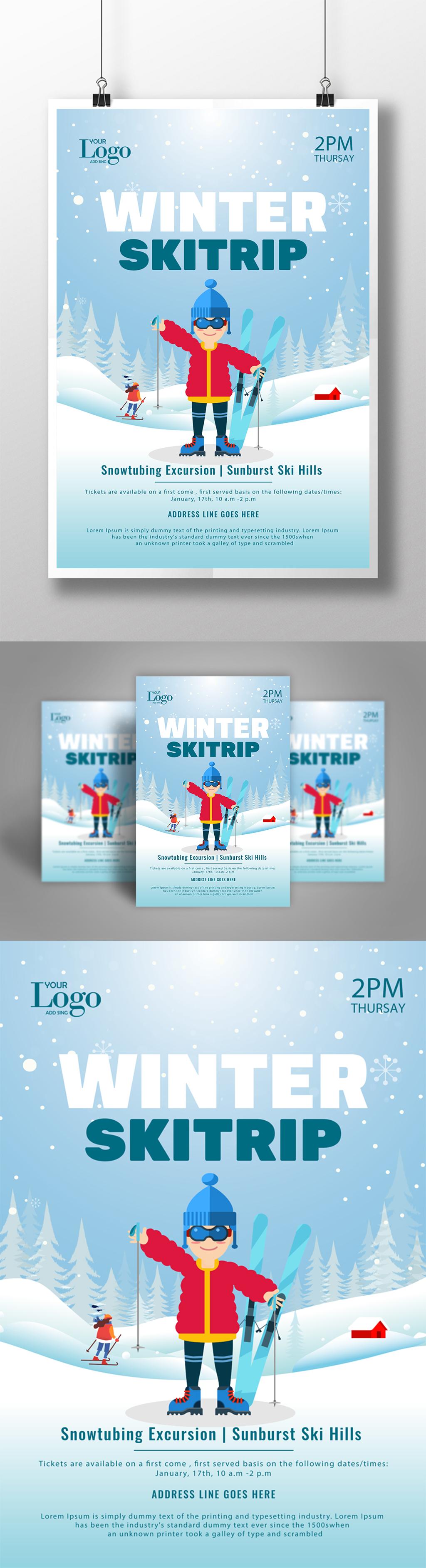 Blue winter ski club promotion promotion sale sale poster templa ...