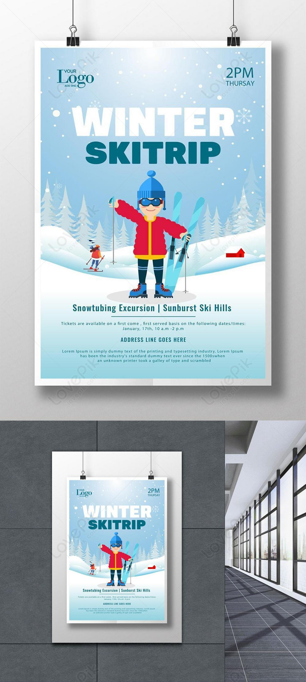 Blue winter ski club promotion promotion sale sale poster templa ...