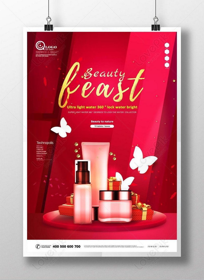 Red Festive Beauty Cosmetics Skin Care Promotion Poster Template Template Image Picture Free