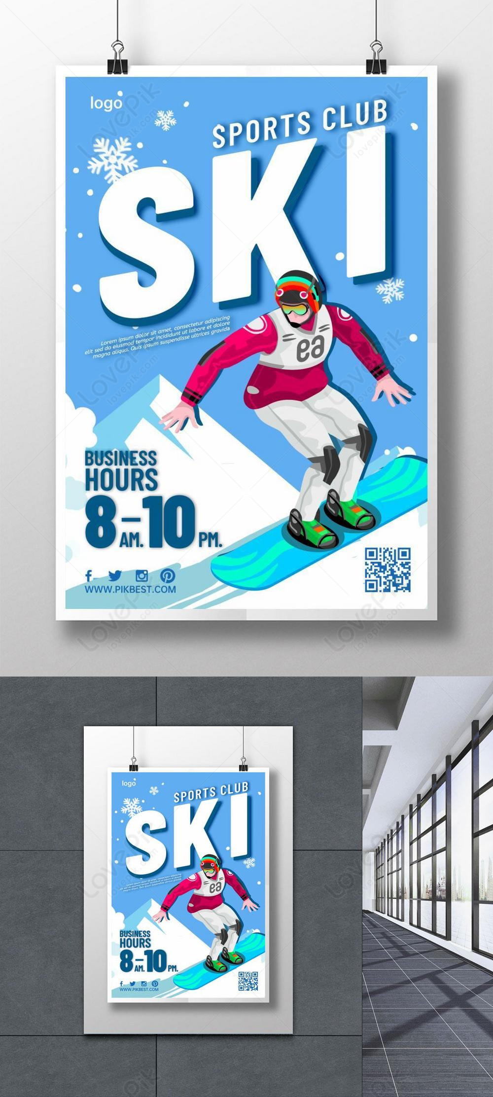 Sports club skiing project poster template image_picture free download ...