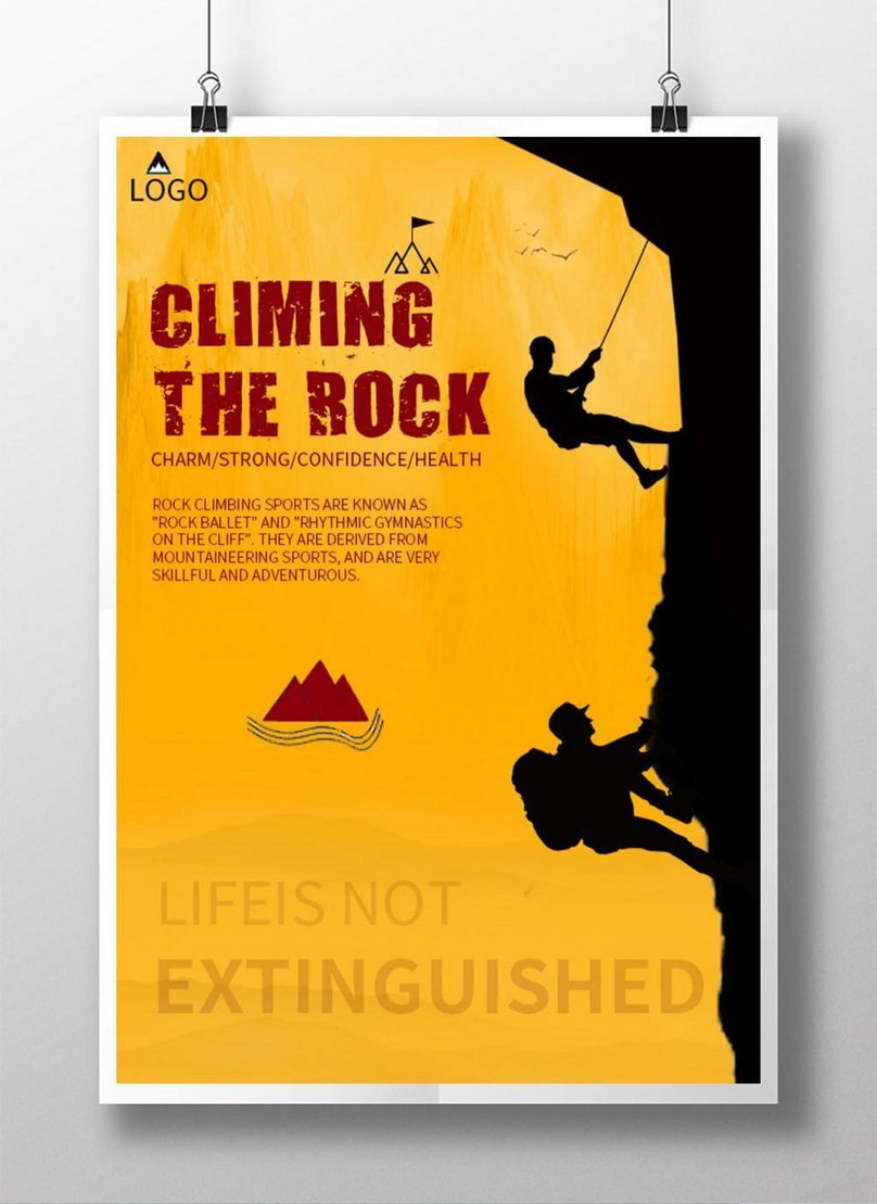 Yellow rock climbing creative poster template image_picture free