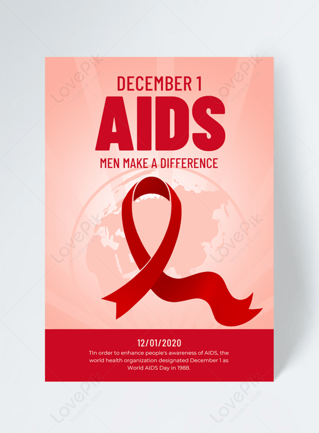 Hand drawn red silk aids flyer on light background template