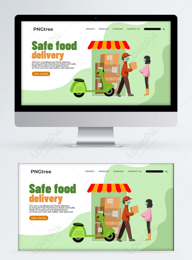 Cartoon character creative food delivery promotion web ui design template  image_picture free download 