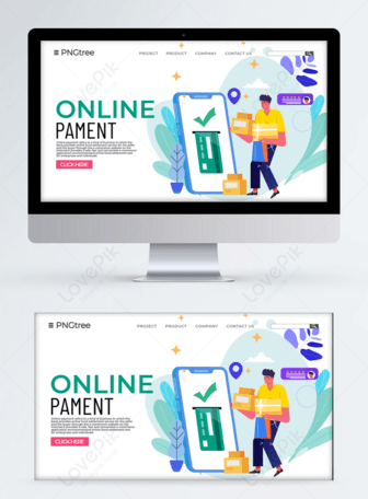 Simple hand-painted creative online safe payment landing page ui design, Credit card,  mobile phone,  online payment template