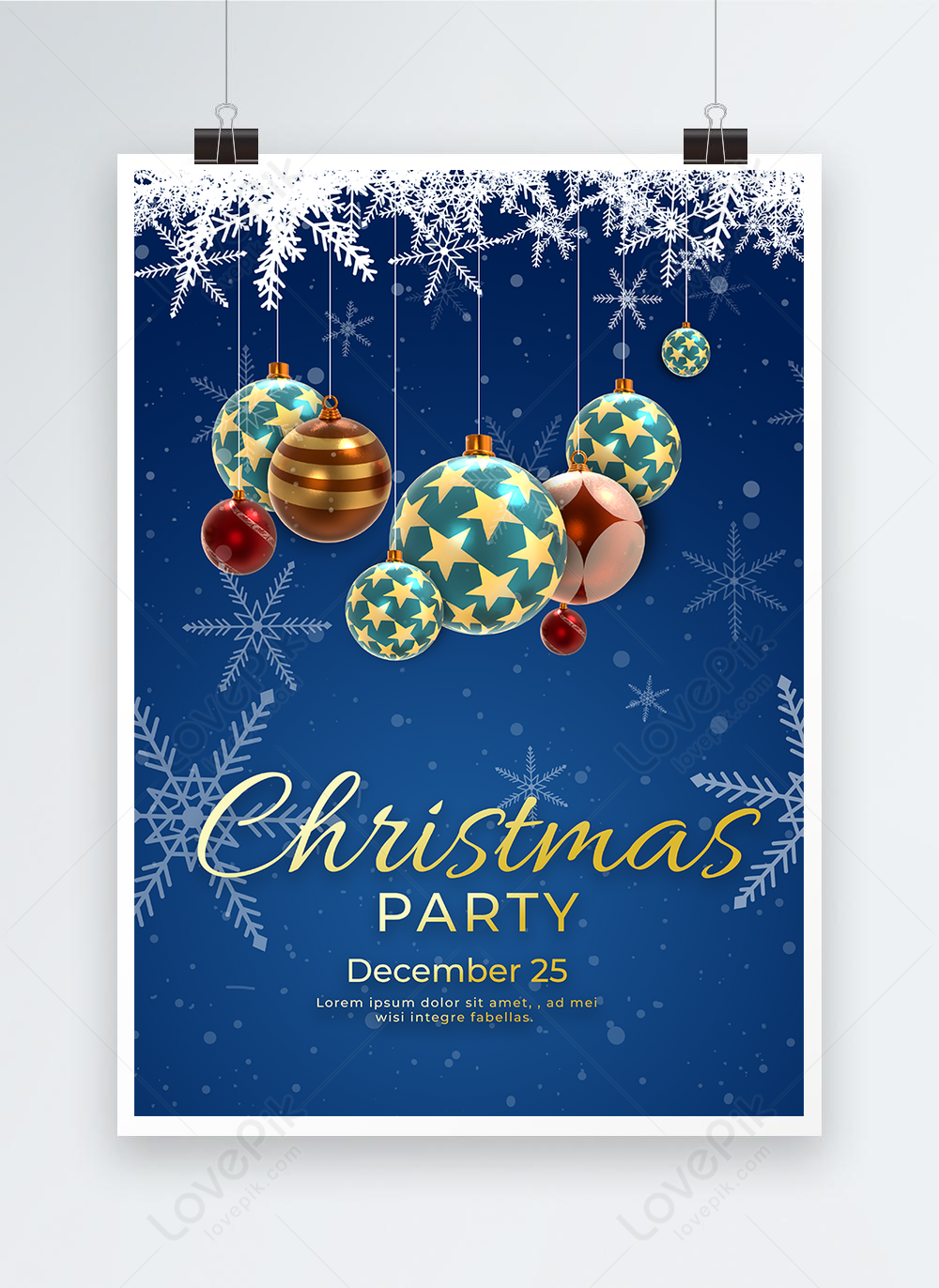 Blue christmas ball poster template image_picture free download ...