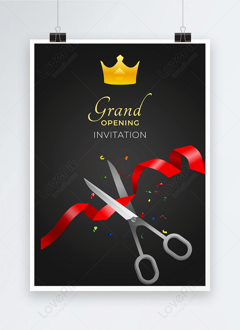 Black background grand opening ribbon cutting poster template image_picture  free download 