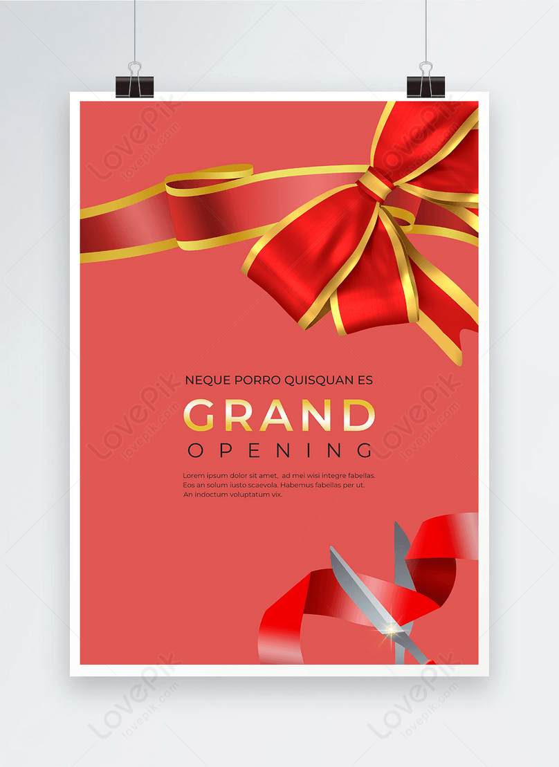 Grand opening ribbon cutting brick red poster background template  image_picture free download 