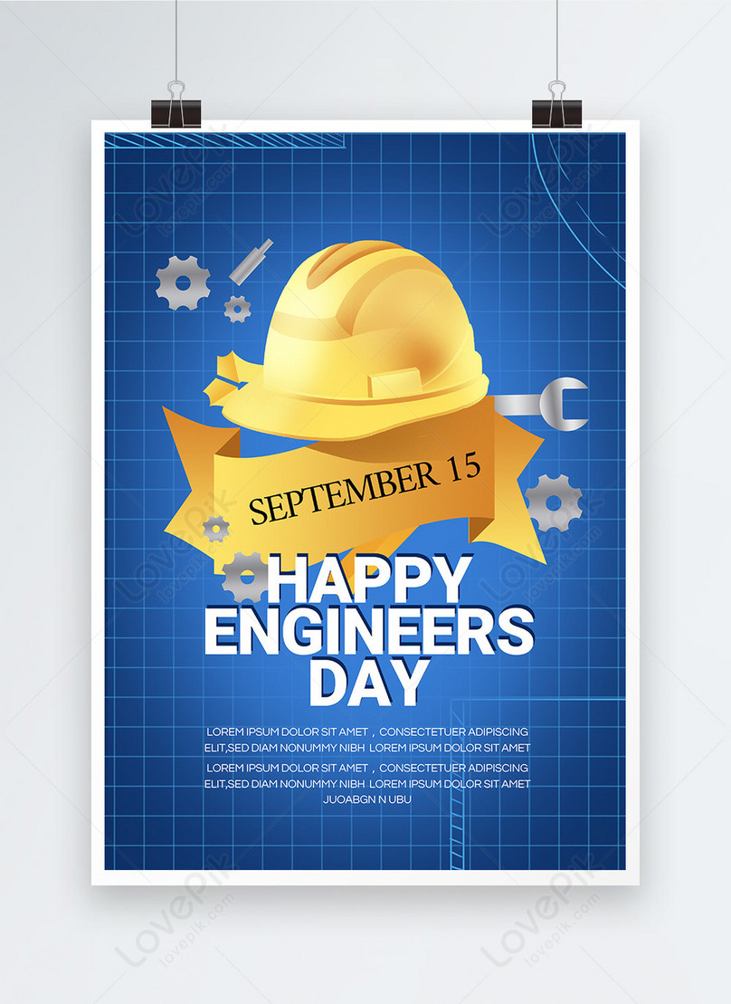 Blue minimalist gear engineers day propaganda poster template image ...