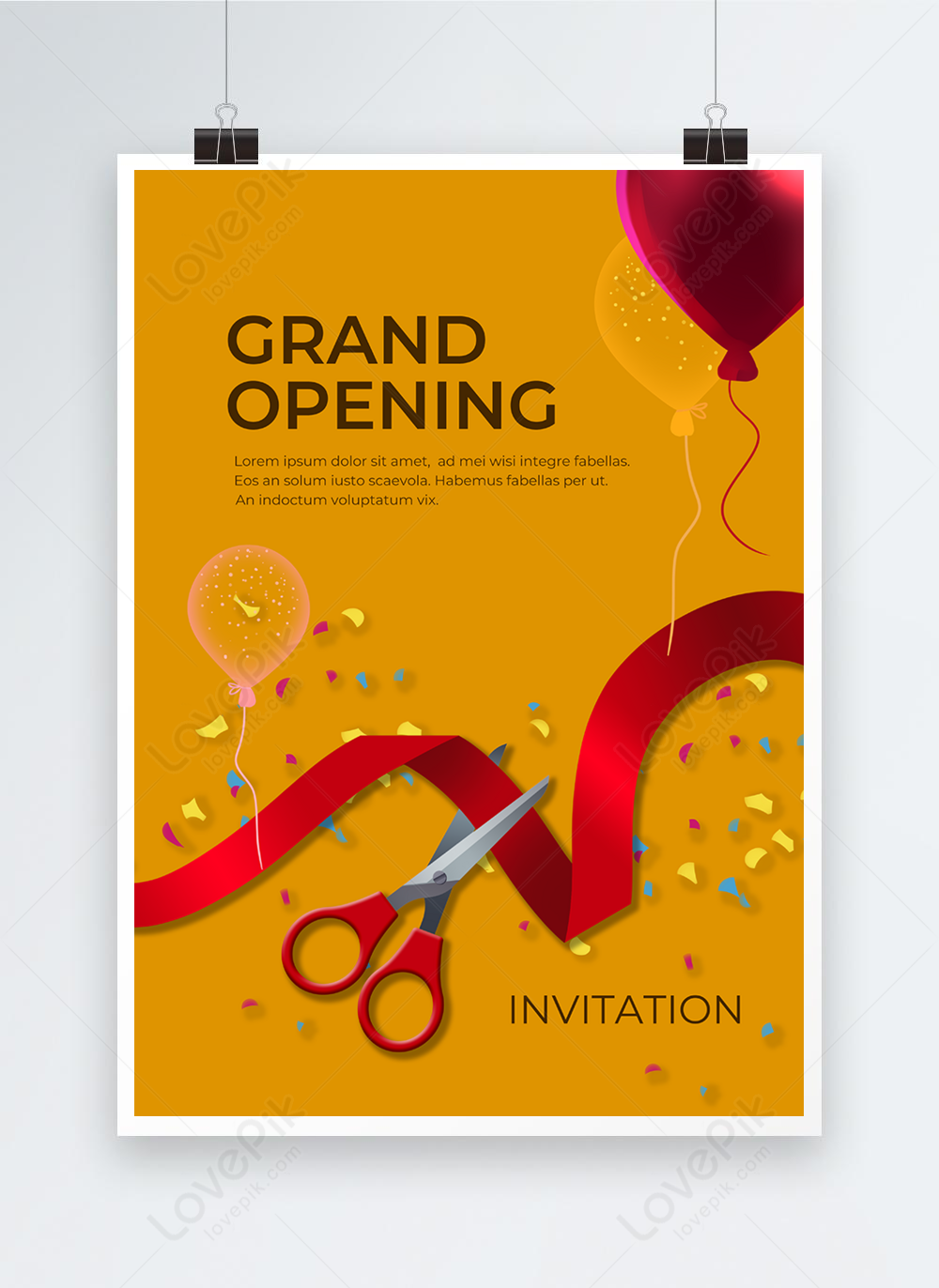 Yellow grand opening ribbon cutting poster background template  image_picture free download 