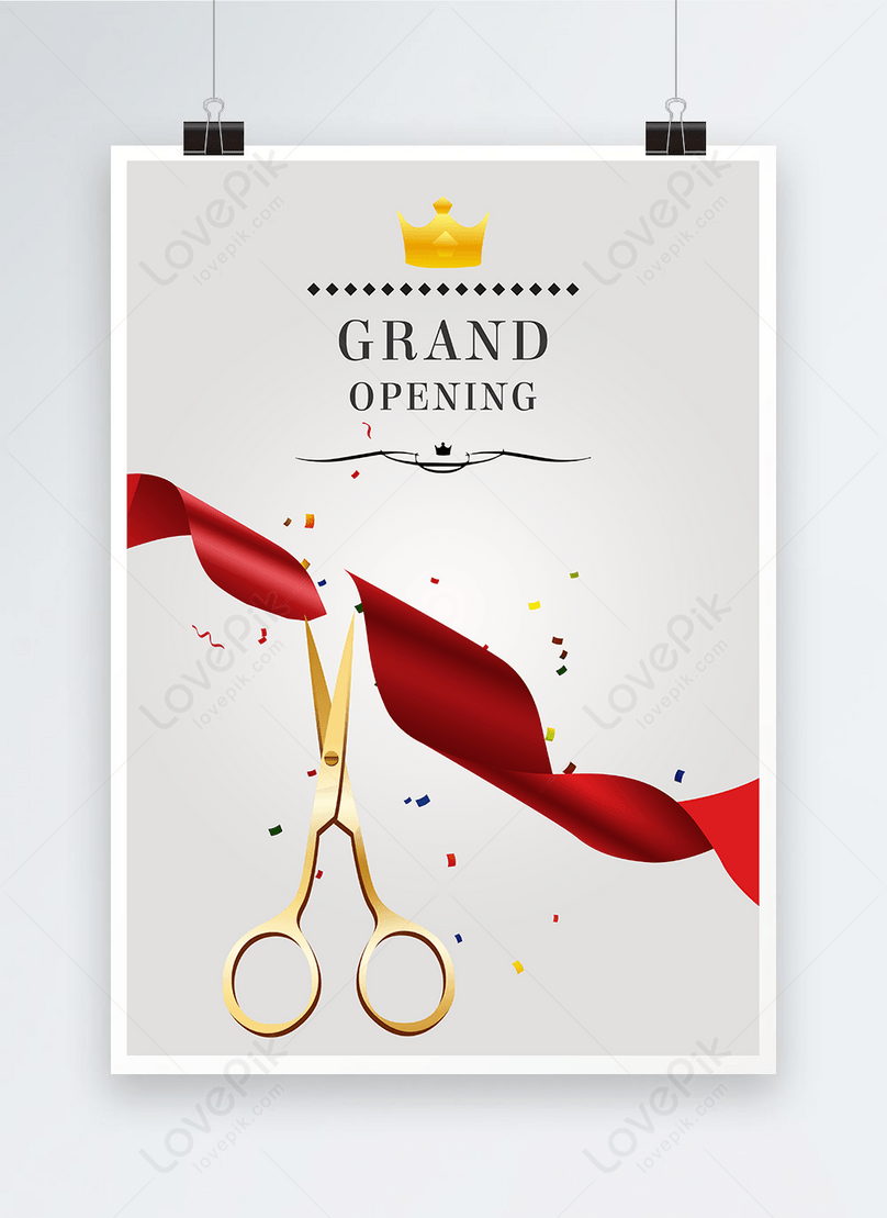 Gradient background poster grand opening ribbon cutting template  image_picture free download 