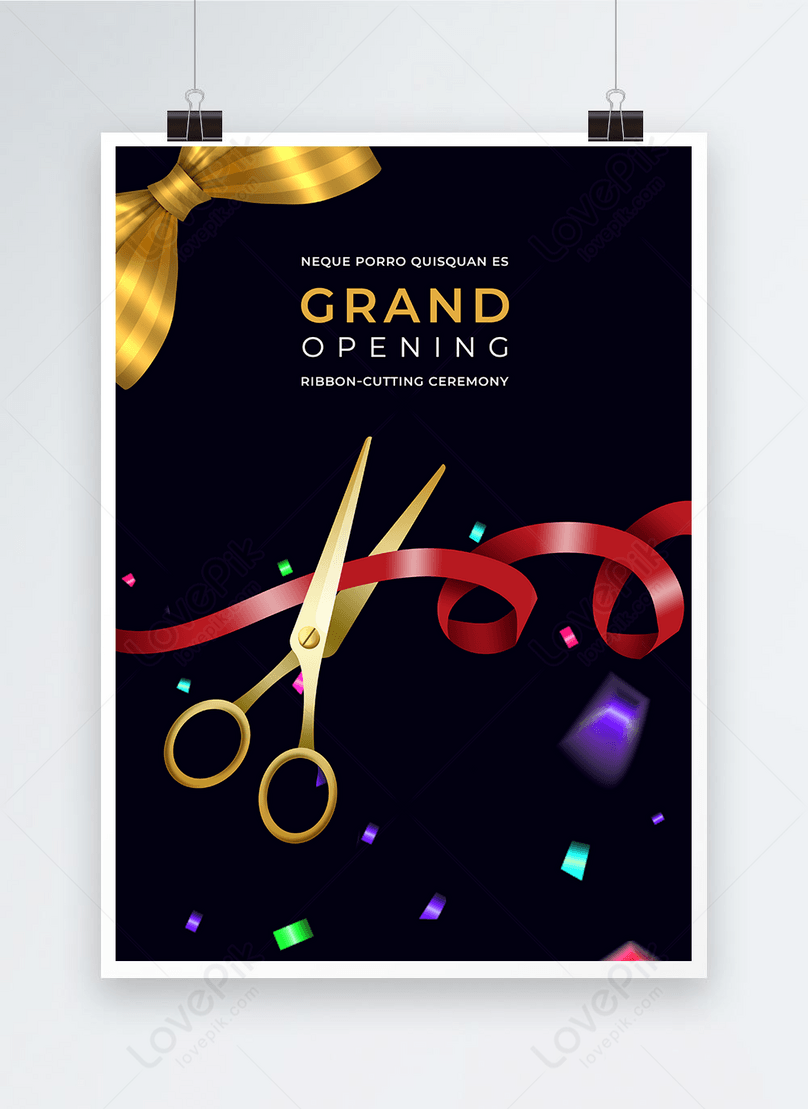 Black background grand opening ribbon cutting poster template image_picture  free download 