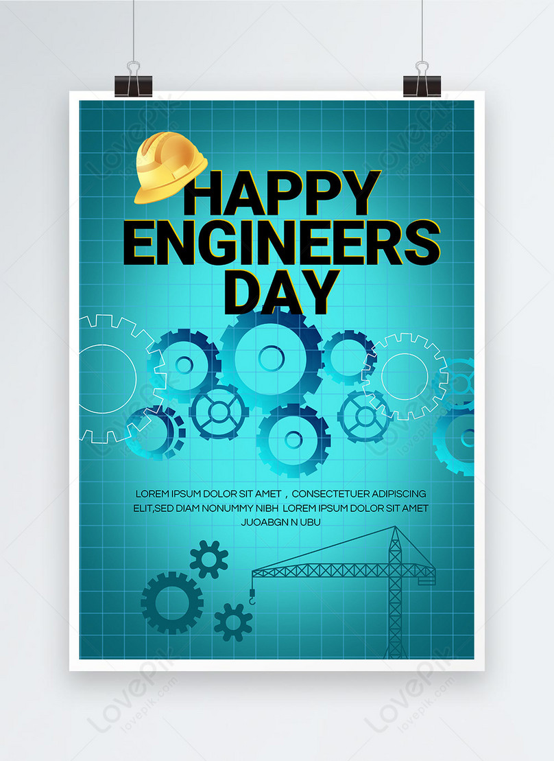 Blue minimalist gear engineers day propaganda poster template image_picture free  download 
