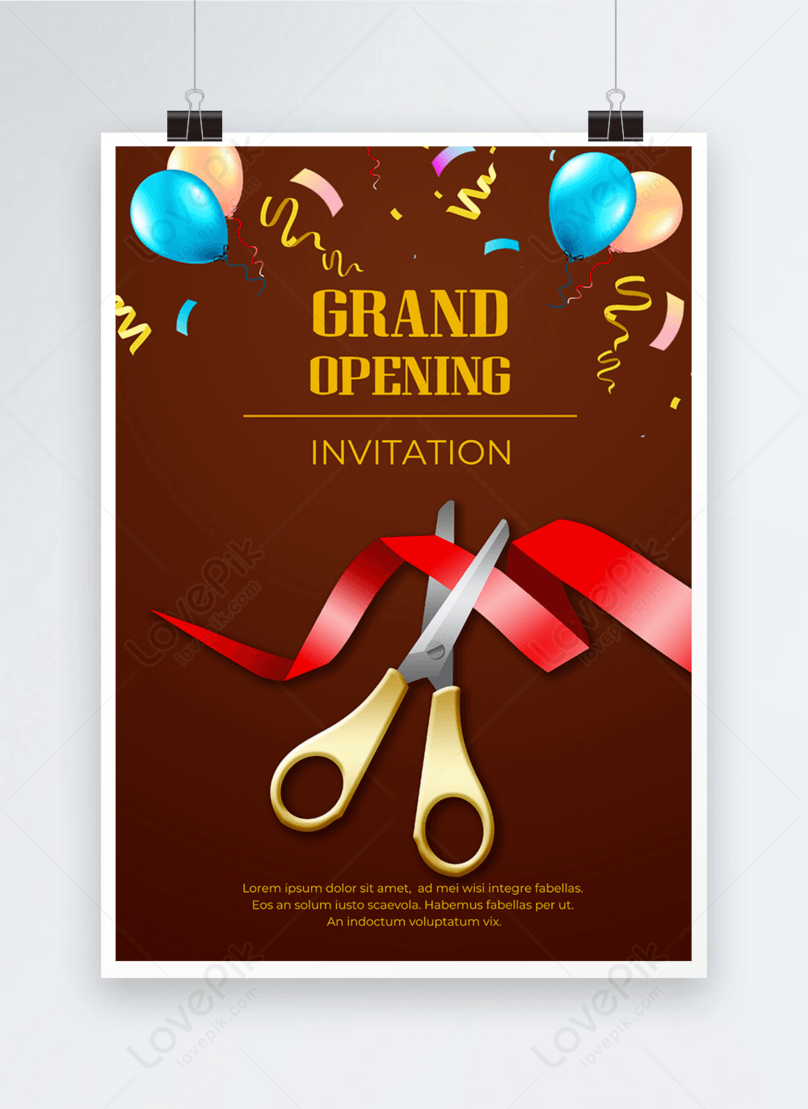 Grand opening ribbon cutting poster dark red background template  image_picture free download 
