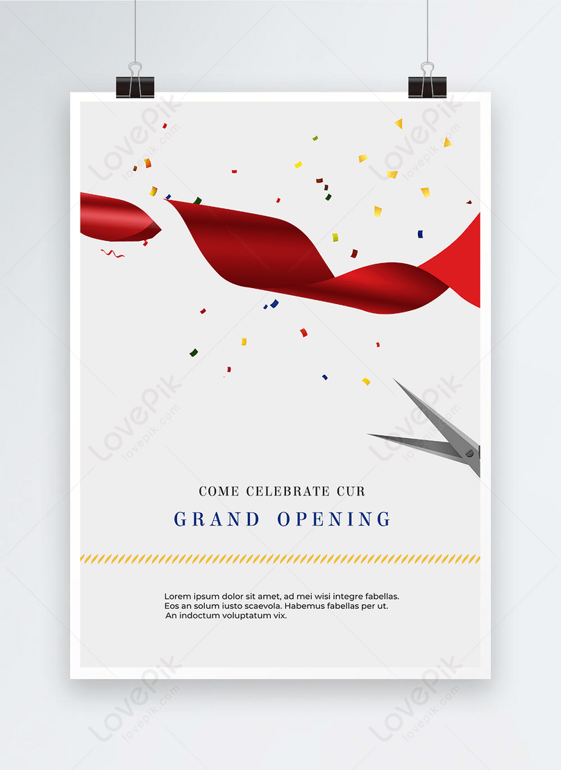 Light gray background grand opening ribbon cutting poster template  image_picture free download 