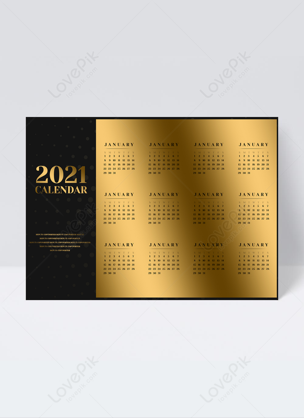 Simple luxury gold 2021 black gold calendar classic calendar graphic