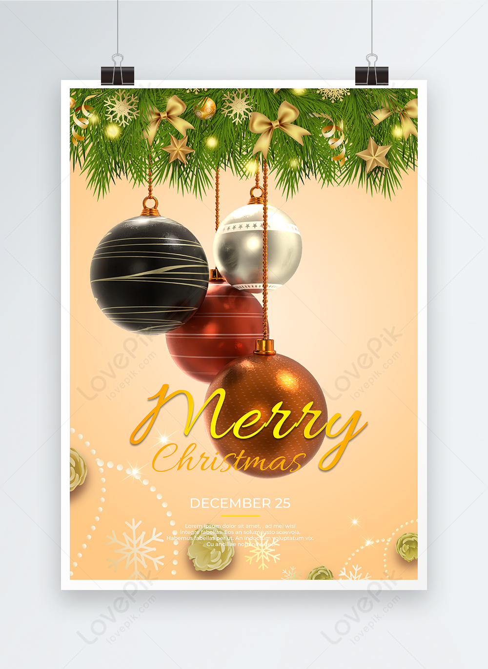 Template Poster Bola Natal Busur Emas Untuk Diunduh Gratis Lovepik 7028