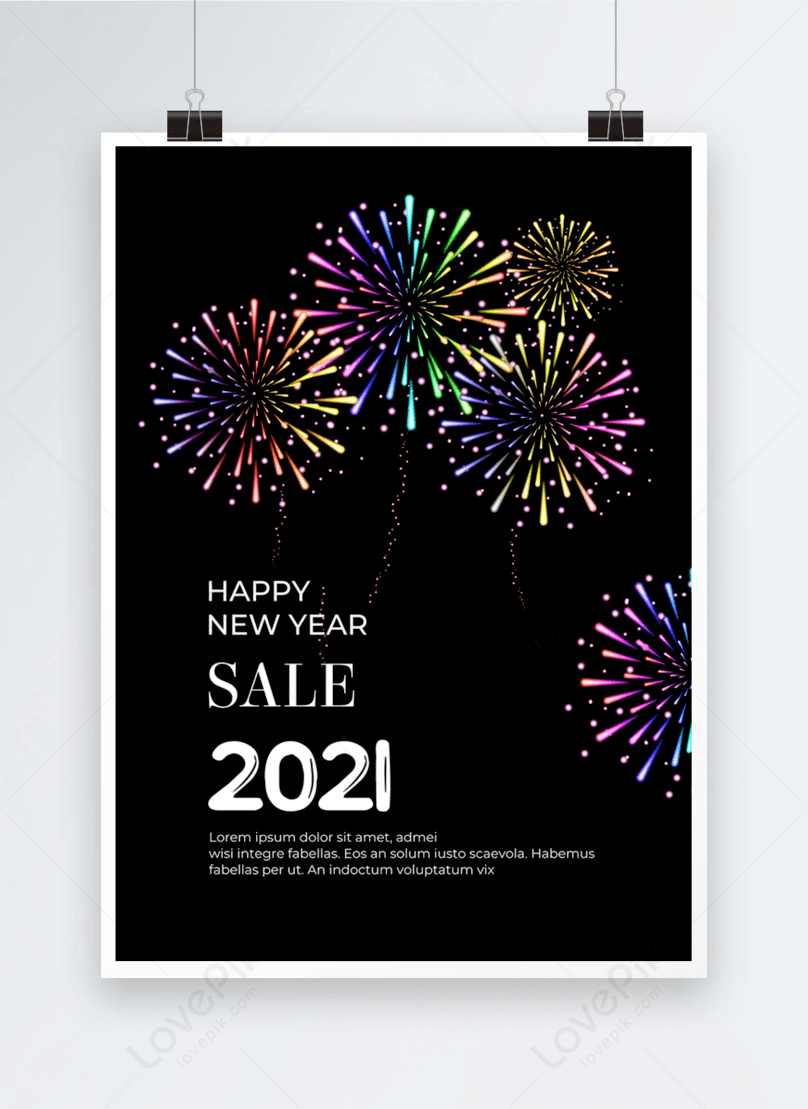 Fireworks on black background new year 2021 template image_picture free  download 