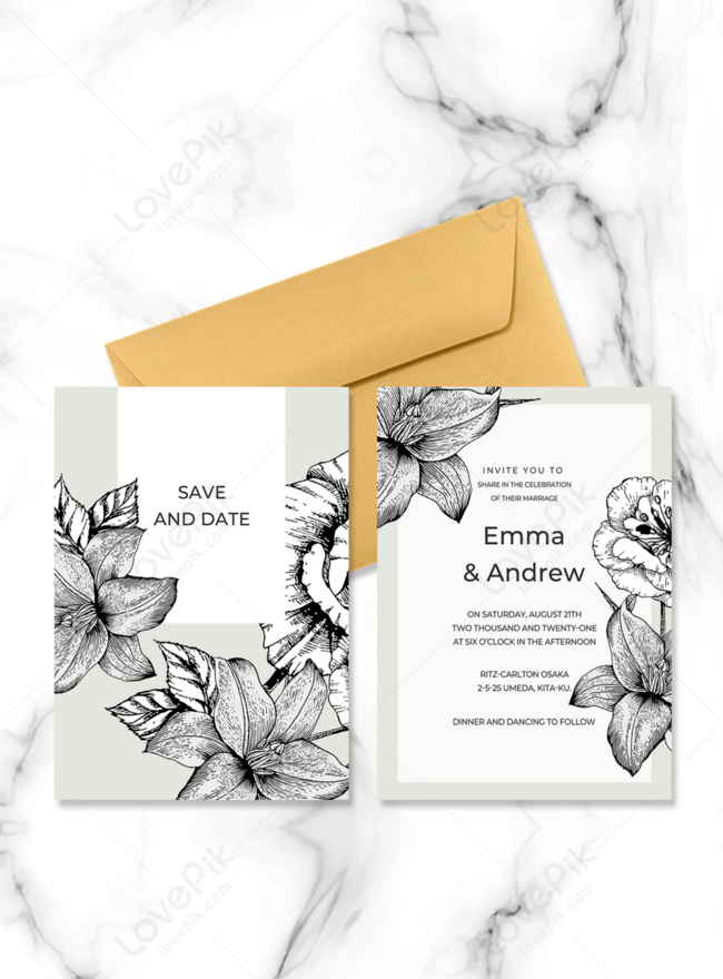 Invitación De Boda De Flores Blancas Y Negras De Bosquejo Creativo De Alta  Gama | Descarga Plantilla de diseño PSD Gratuita - Lovepik