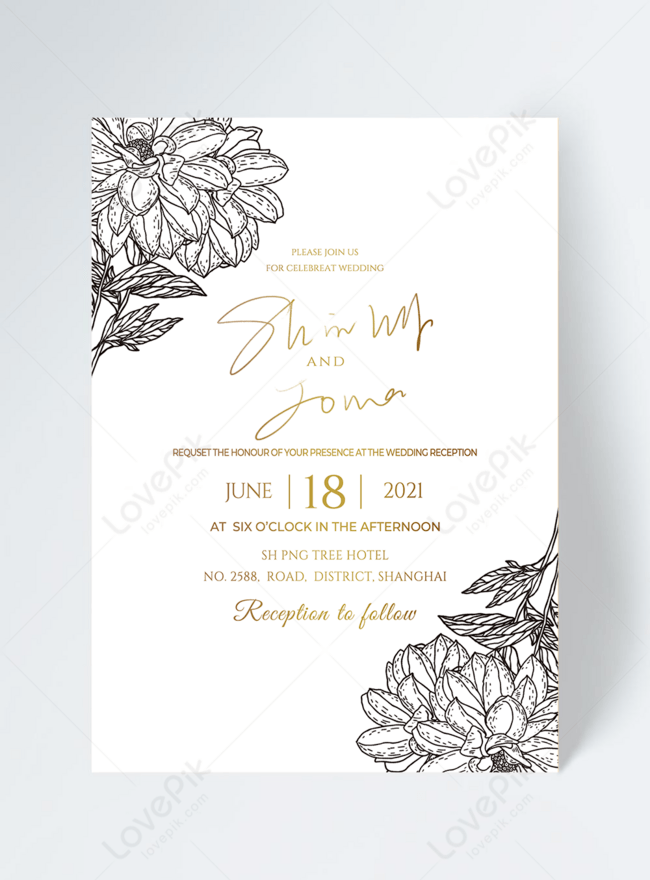 Invitación De Boda De Flores En Blanco Y Negro Degradado Dorado | Descarga  Plantilla de diseño PSD Gratuita - Lovepik