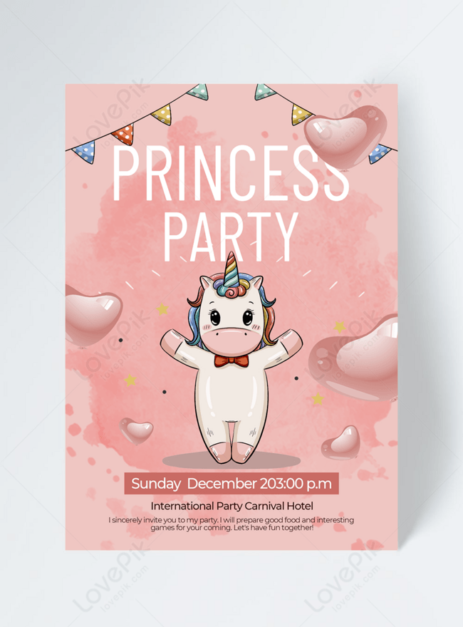 Pink Red Background Balloon Unicorn Element Princess Party Invitation Template Image Picture Free Download Lovepik Com