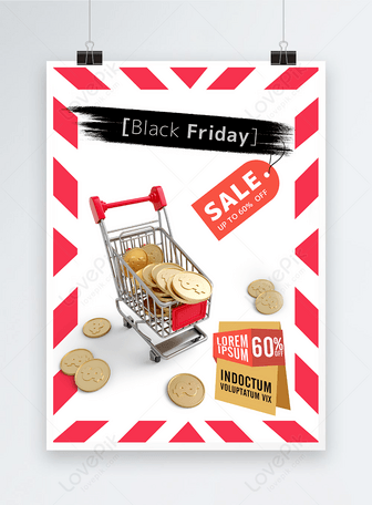 Black Friday discount shopping cart poster, Gold coin,  shopping,  shopping cart template