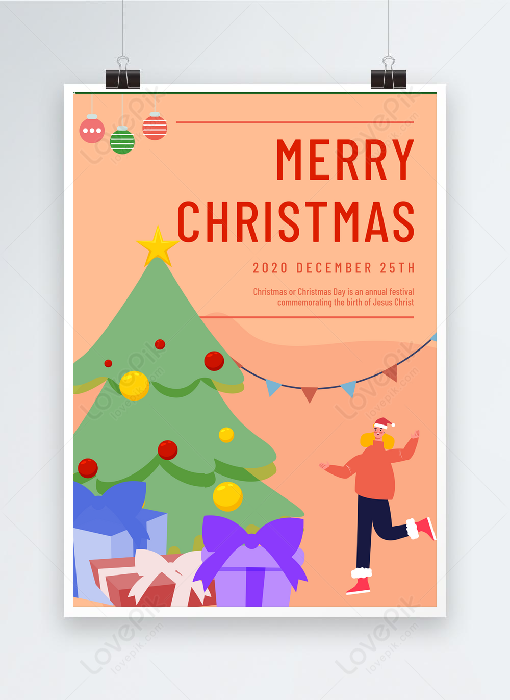 template-lentera-pohon-natal-oranye-merry-christmas-poster-untuk