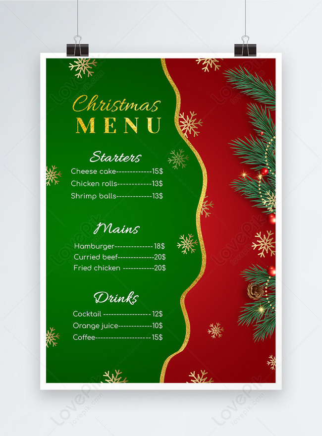 High-end exquisite red and green texture christmas menu template image ...