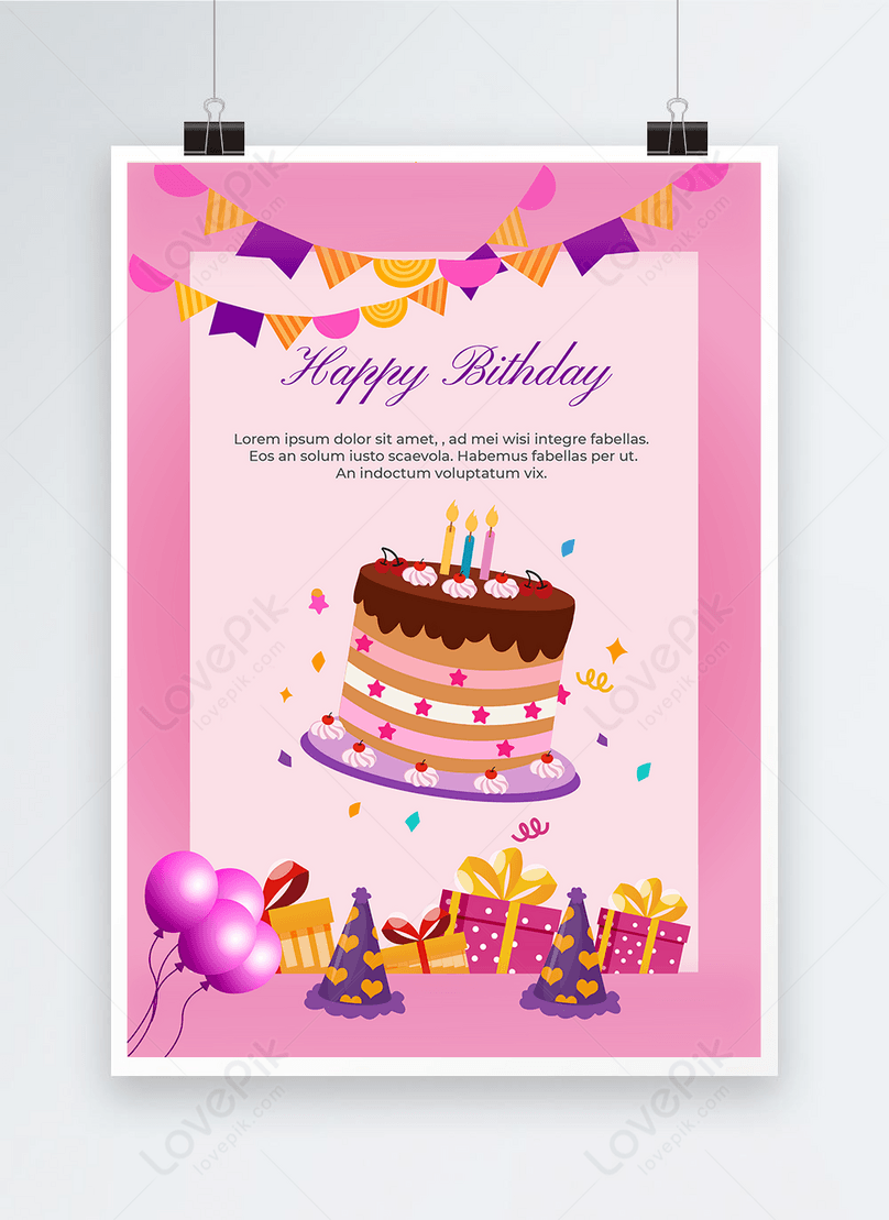 Pink background poster birthday template image_picture free download  
