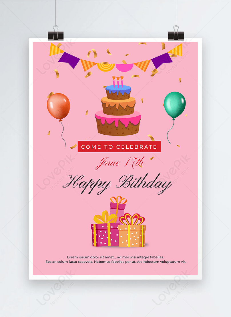 Background birthday poster pink template image_picture free download  