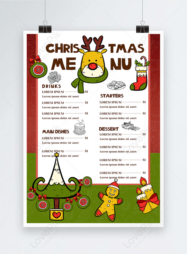 Christmas tree cute hand drawn green menu template image_picture ...