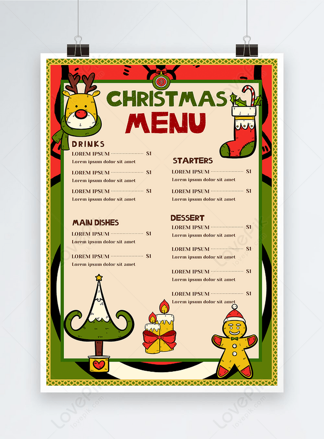 Christmas Cute Hand Drawn Holiday Menu Template, candy menu, children menu, christmas menu