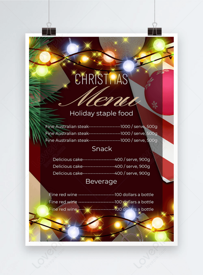 Christmas Menu Design With Beautiful Lighting Template, christmas menu, lighting menu, lights menu