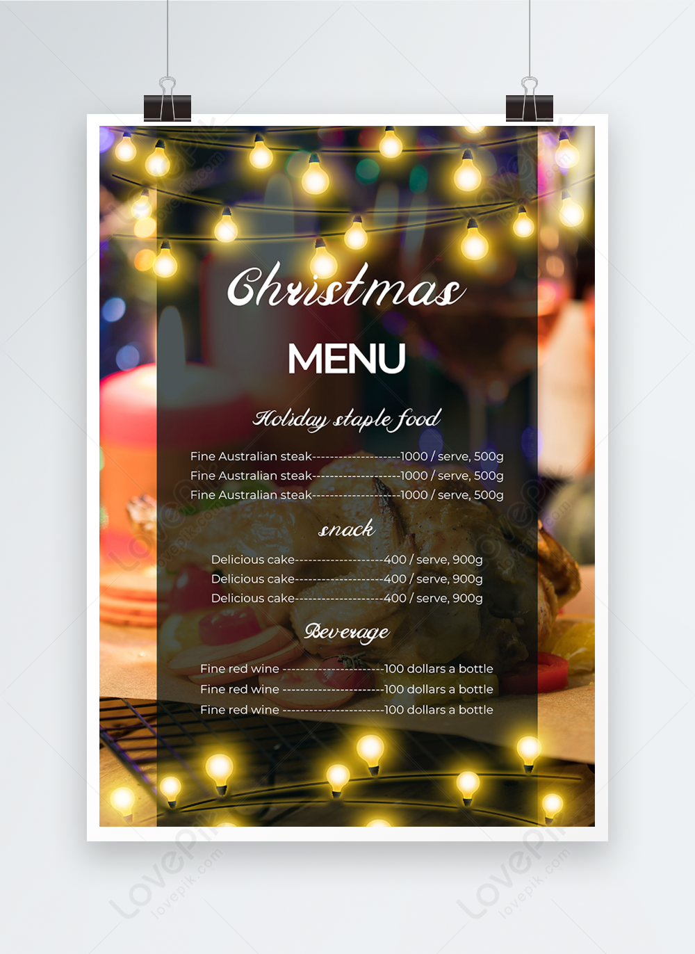 Menu lighting