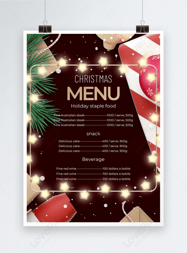 Creative Christmas Lighting Menu Design On Dark Background Template, christmas menu, lighting menu, lights menu