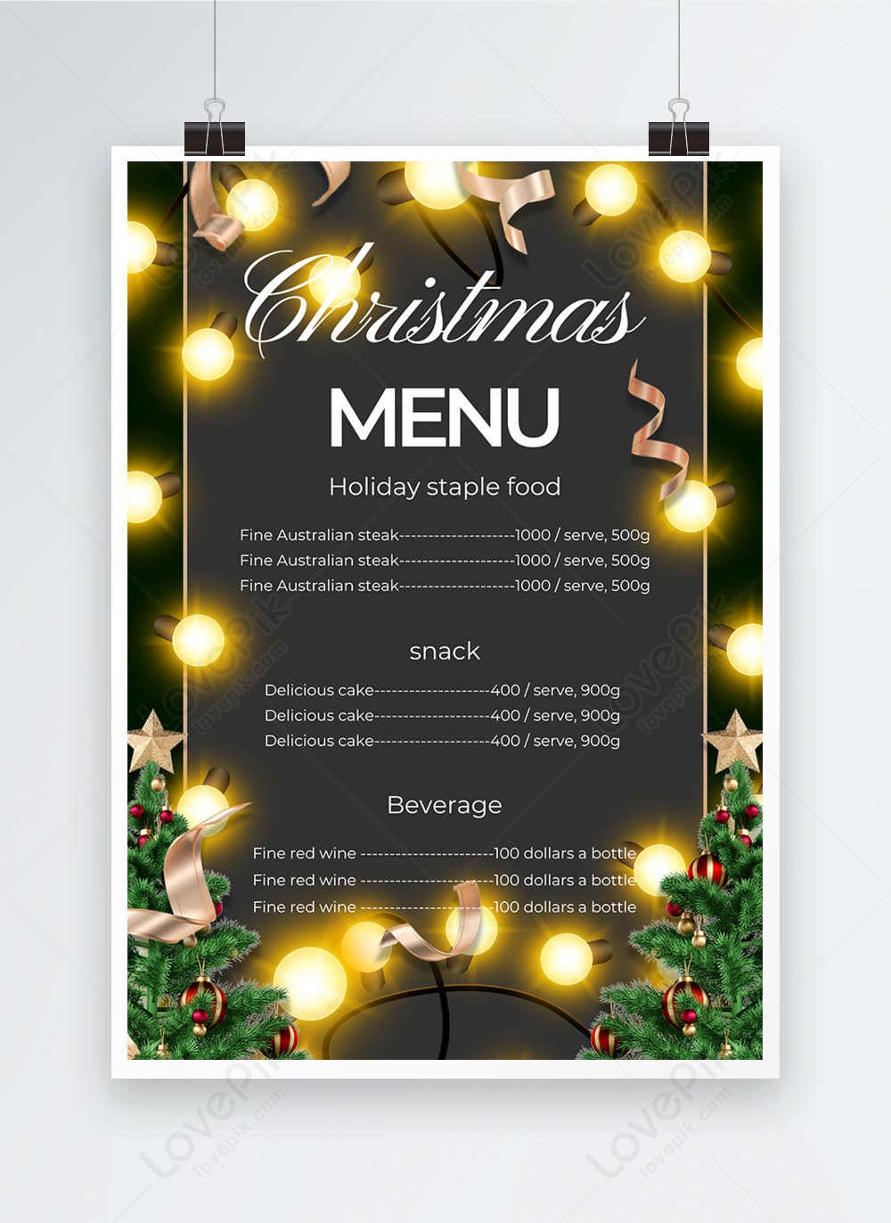 Menu lighting