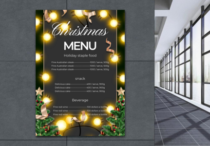 Mẫu Giáng sinh thiết kế menu ánh sáng trên nền đen