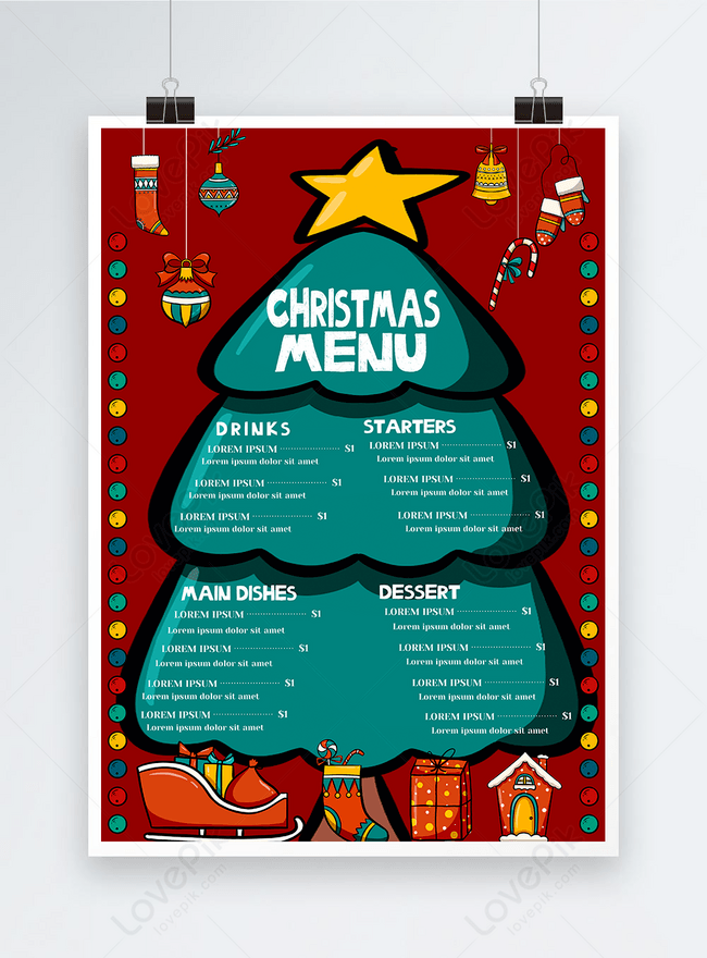 Hand Drawn Christmas Tree Cute Menu Template, candy menu, children menu, christmas decoration menu