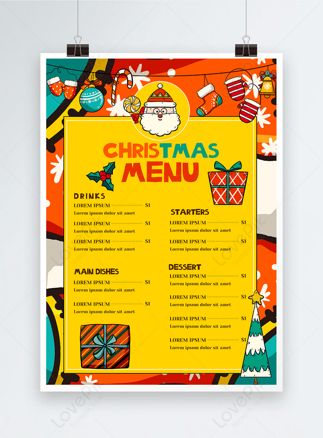 Santa Claus Hand Drawn Christmas Menu Template, candy menu, children menu, christmas menu